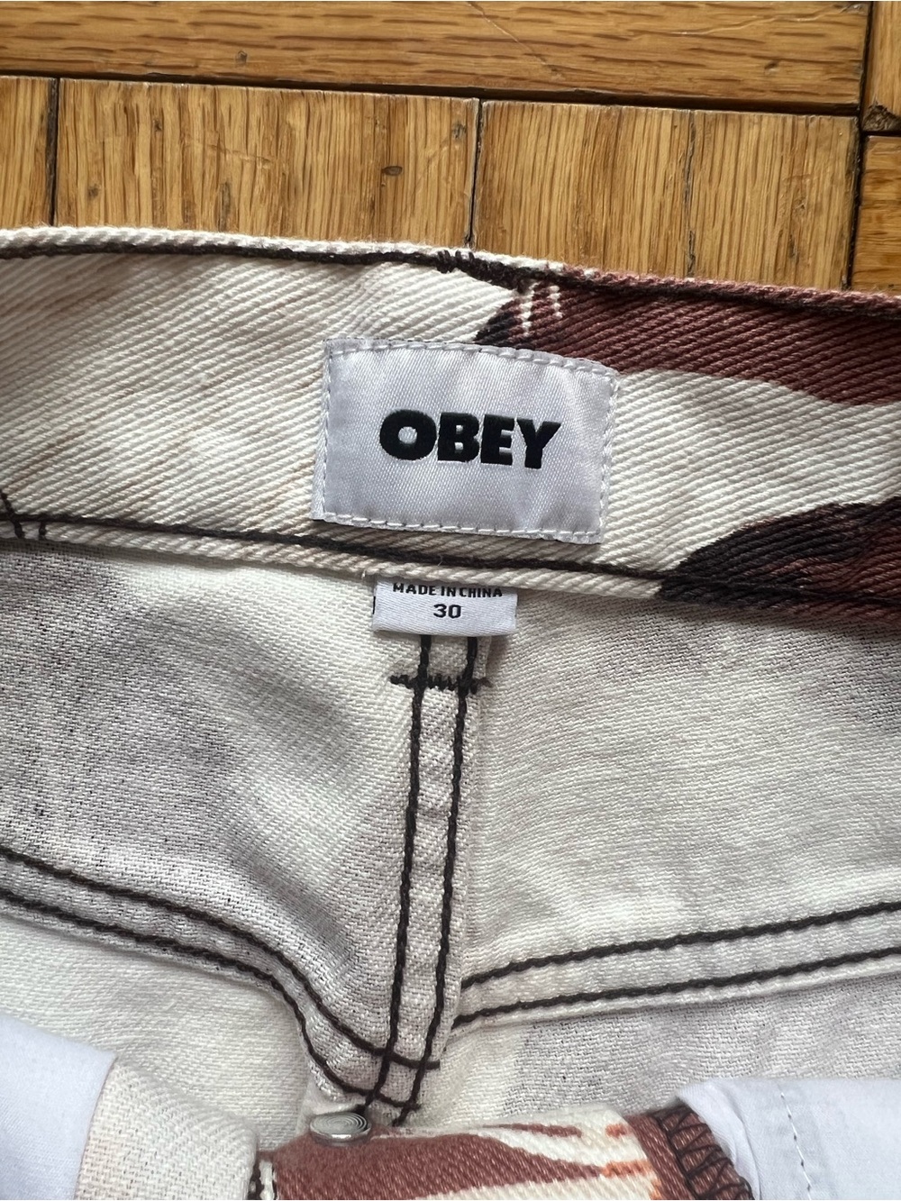 Obey Horse Print Pants — White, Brown, Black. Size 30 - Picture 2 of 3